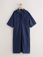 Dark Blue Denim Kaftan Midi Dress - Image 1 of 3