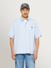 Edwin Blue Toledo Striped Poplin Logo Short Sleeve Shirt - Image 1 of 8