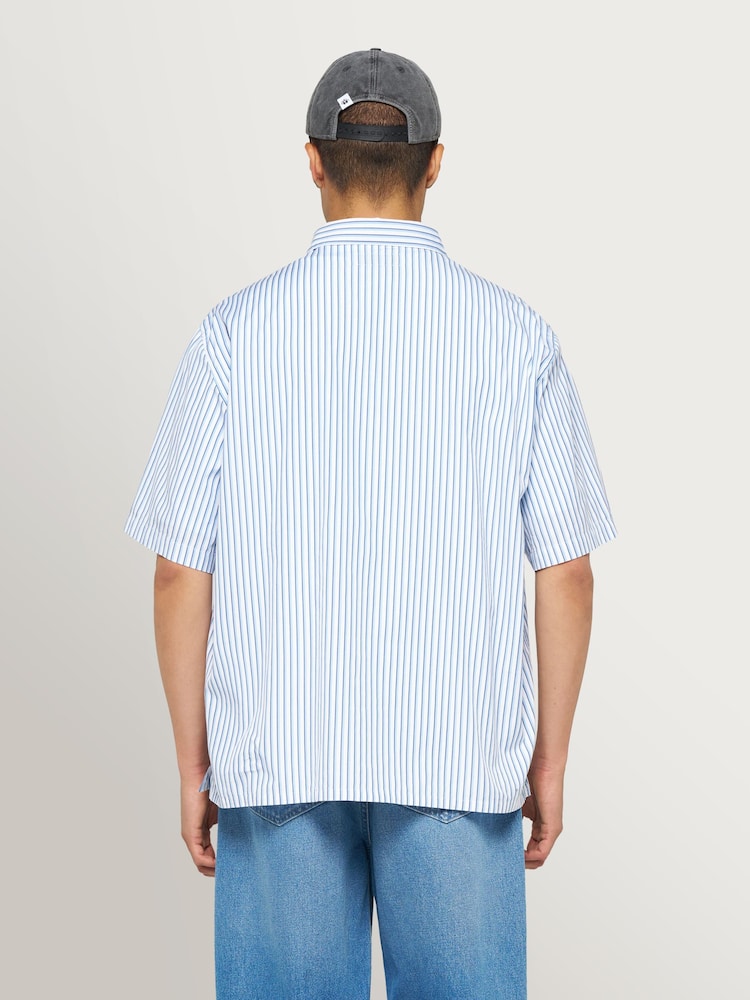Edwin Blue Toledo Striped Poplin Logo Short Sleeve Shirt - Image 2 of 8