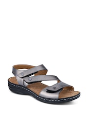 Pavers Grey Touch Fastening Cushioned Leather Sandals - Image 2 of 5