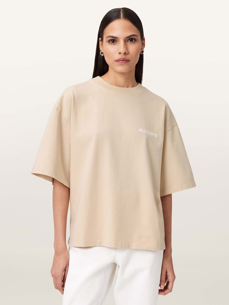 AllSaints Cream Guardian Amelie T-Shirt - Image 1 of 6 AllSaints Cream Guardian Amelie T-Shirt - Image 1 of 6