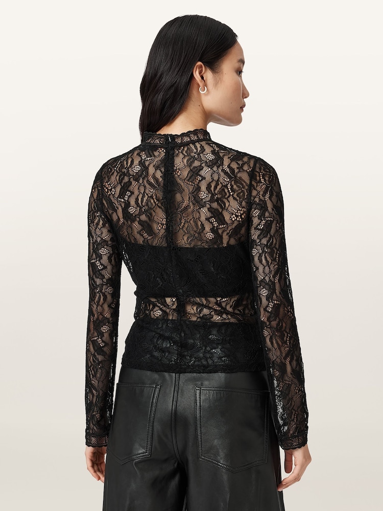 AllSaints Black Aria Lace Top - Image 2 of 6