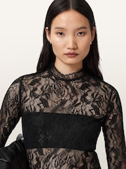 AllSaints Black Aria Lace Top - Image 4 of 6