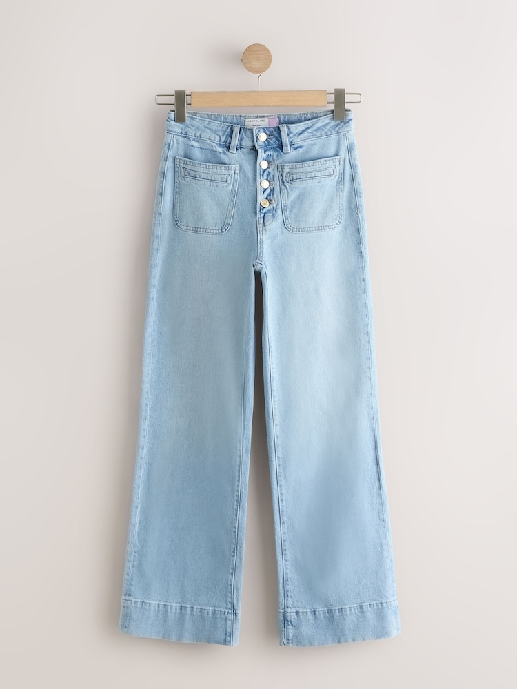 Light Blue Hourglass Wide Leg Patch Pocket Jeans - Image 1 of 4