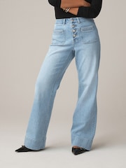 Light Blue Hourglass Wide Leg Patch Pocket Jeans - Image 5 of 10