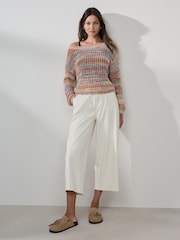 Ecru - Denim Jersey Wide Leg Cropped Joggers - Bild 2 von 7