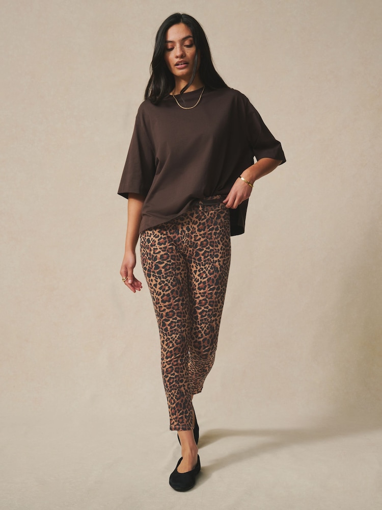 Leopard Cropped Jersey Denim Leggings - Image 1 of 9