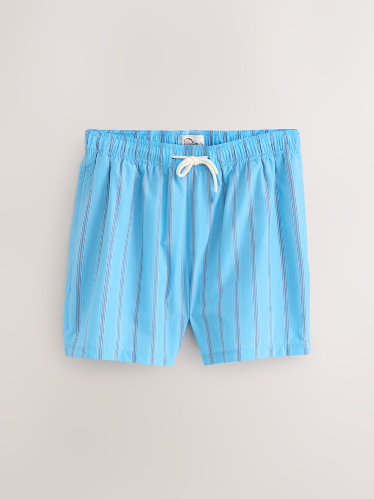 Blue Jacquard Stripe Swim Shorts with Cotton 5" - Image 1 of 4