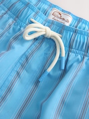 Blue Jacquard Stripe Swim Shorts with Cotton 5" - Image 2 of 4