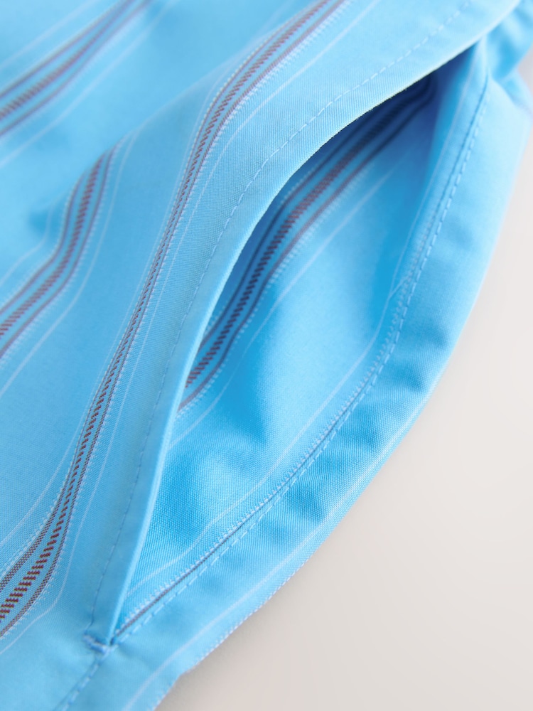 Blue Jacquard Stripe Swim Shorts with Cotton 5" - Image 4 of 4