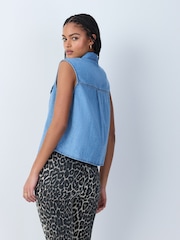 Light Blue Sleevless Western Denim Shirt - Image 2 of 6