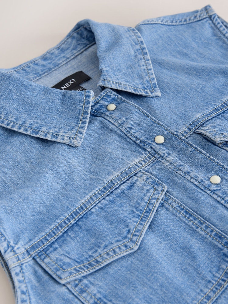 Light Blue Sleevless Western Denim Shirt - Image 6 of 6