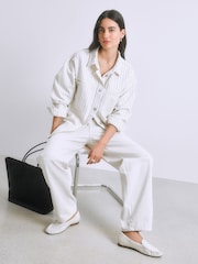 White Stripe Denim Boyfriend Oversized Shirt - Image 2 of 6