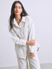 White Stripe Denim Boyfriend Oversized Shirt - Image 4 of 6
