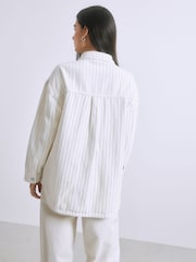 White Stripe Denim Boyfriend Oversized Shirt - Image 5 of 6