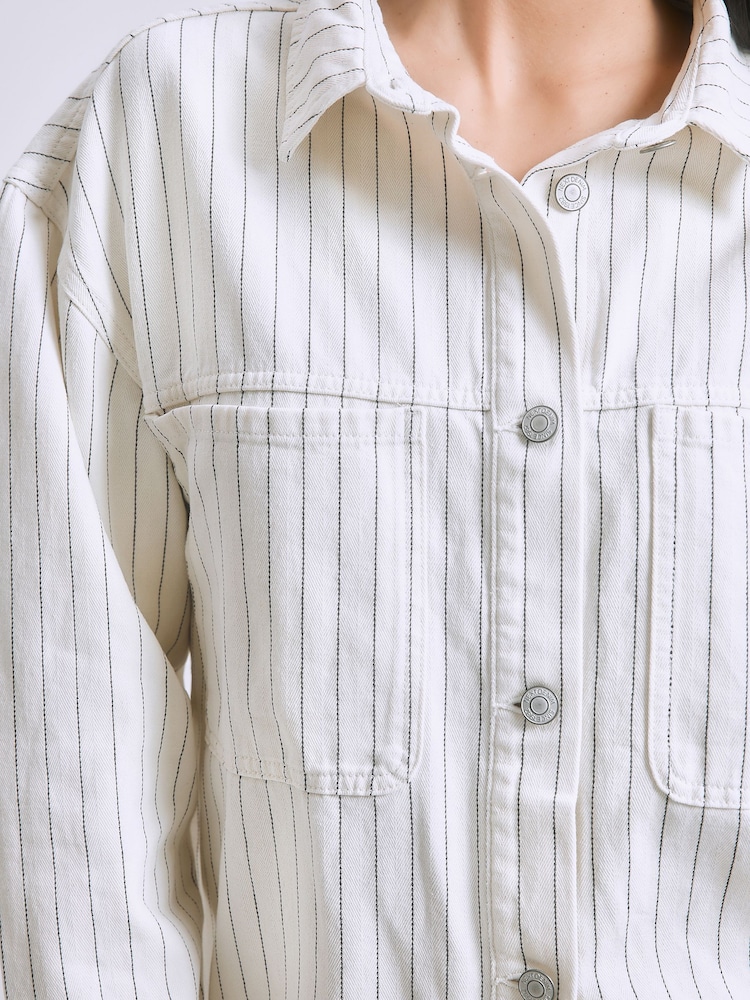White Stripe Denim Boyfriend Oversized Shirt - Image 6 of 6