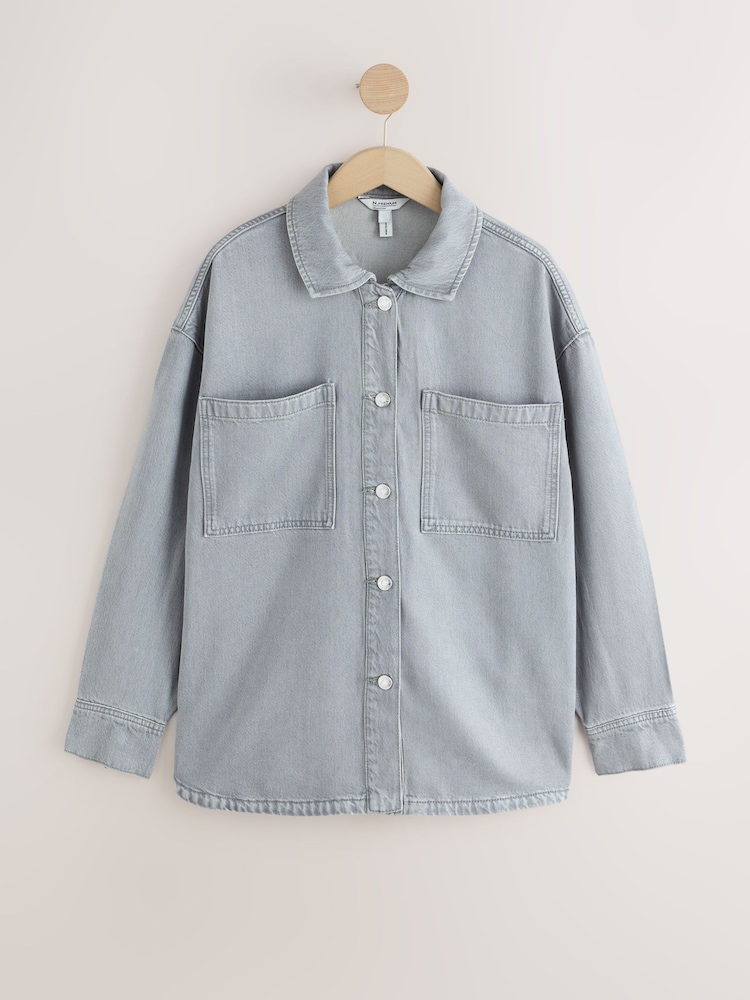 Gri - N.Premium Denim Boyfriend Oversized Shirt - Imaginea 1 din 3