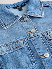 орто көк Denim - Кыска жеңдүү топ - 4ичинен 3 сүрөт
