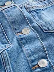 орто көк Denim - Кыска жеңдүү топ - 4ичинен 4 сүрөт