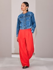 Denim Dark Blue Collarless Denim Jacket - Image 2 of 8