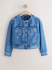 Denim Dark Blue Collarless Denim Jacket - Image 6 of 8