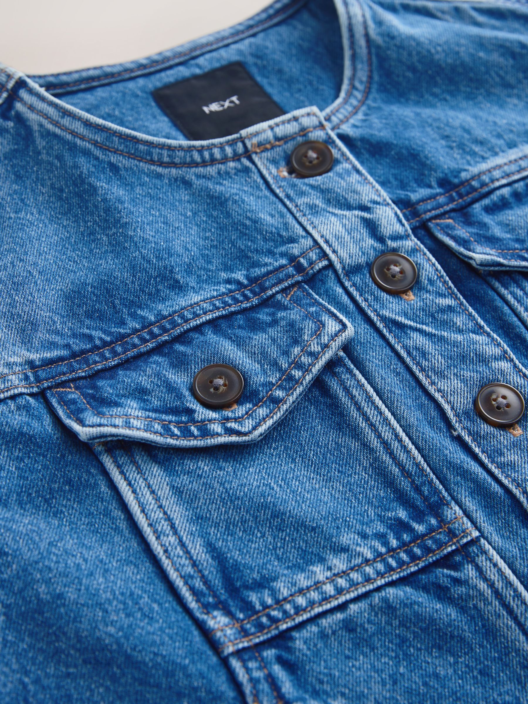 新品デニムジャケットMANY PATCHED COLLARLESS JACKET Buy Dark Blue Collarless Denim Jacket from Next USA