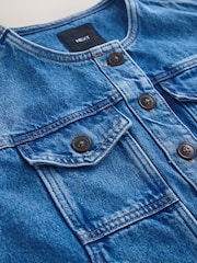 Denim Dark Blue Collarless Denim Jacket - Image 8 of 8