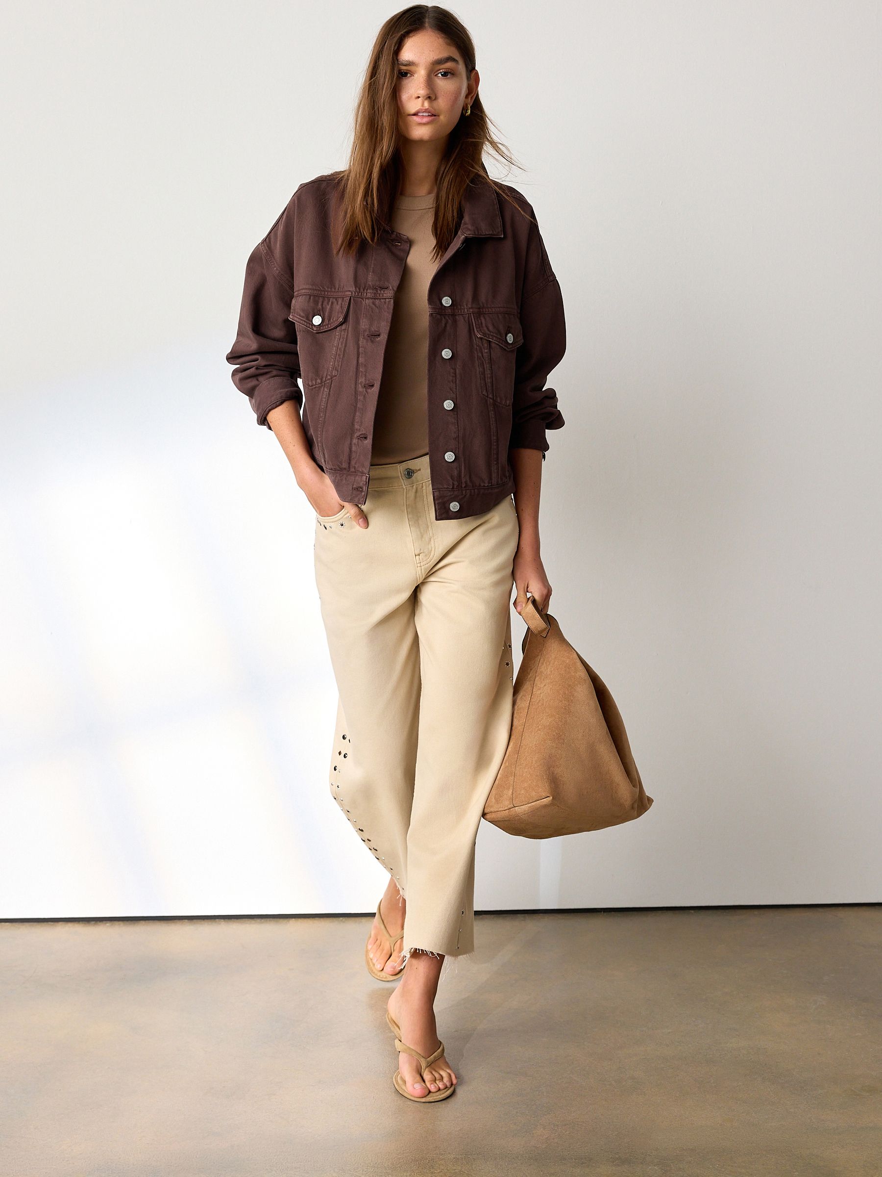 Buy Chocolate Brown Relaxed Denim Trucker Jacket from Next USA