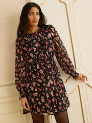 Love & Roses Cosmetic Chiffon Pleat Detail Mini Dress - Image 1 of 4