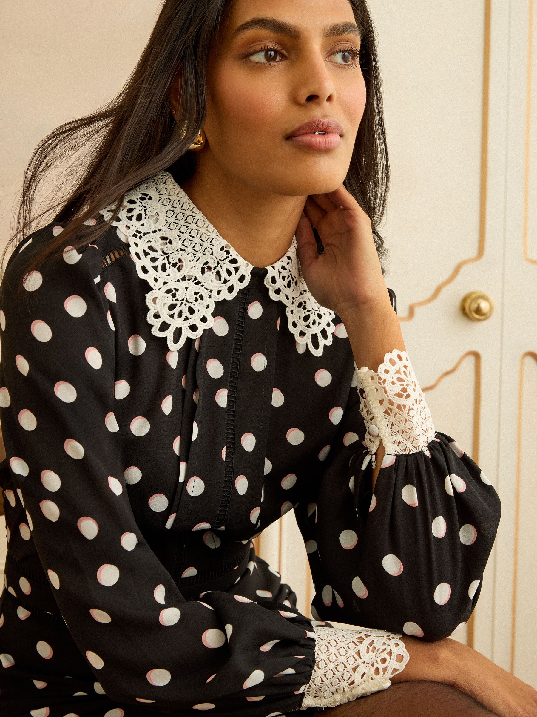 Buy Love & Roses Black Polka Dot Lace Collar Mini Dress from Next
