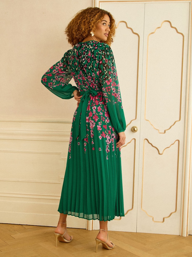 Buy Love & Roses Green Pink Animal Floral Chiffon Pleated Maxi Dress from Next USA Buy Love & Roses Green Pink Animal Floral Chiffon Pleated Maxi Dress from Next USA