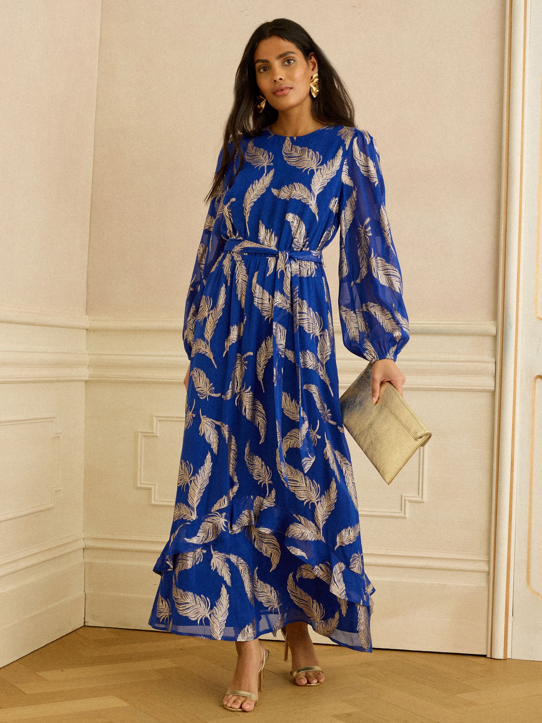 Buy Love & Roses Cobalt Blue Metallic Feather Crew Neck Maxi Dress from  Next USA