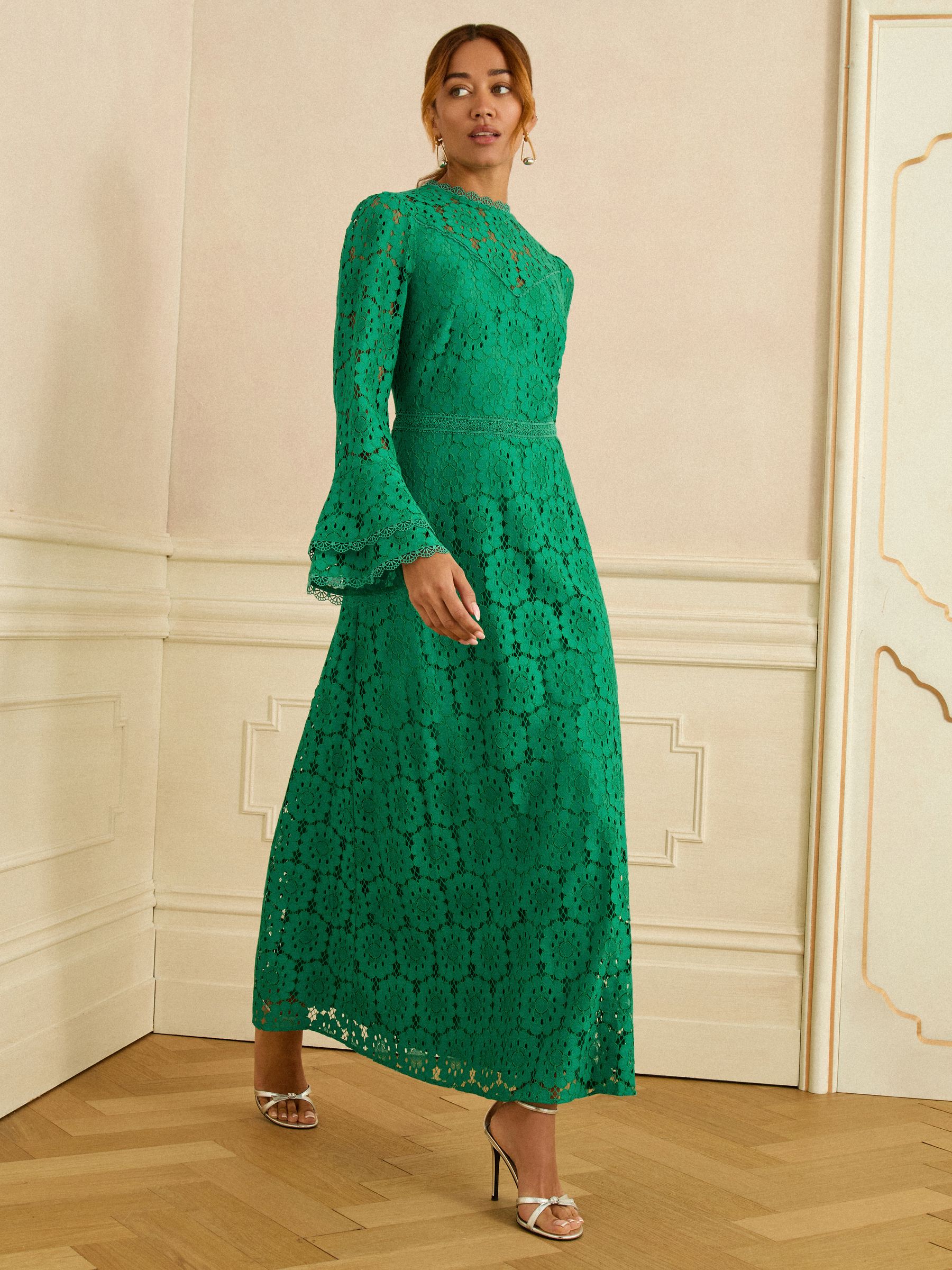 Buy Love & Roses Green Lace Flute Sleeve Maxi Dress from Next USA Buy Love & Roses Green Lace Flute Sleeve Maxi Dress from Next USA