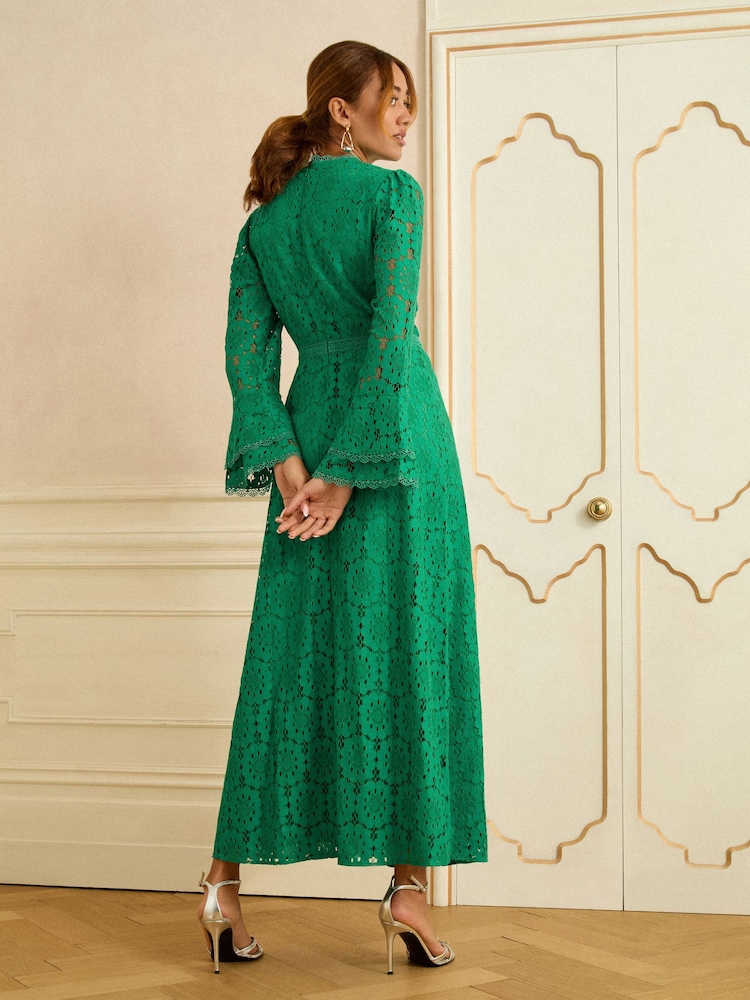 Buy Love & Roses Green Lace Flute Sleeve Maxi Dress from Next USA