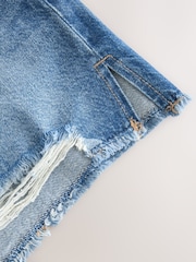 Mid Blue Raw Hem Festival Denim Shorts - Image 6 of 6