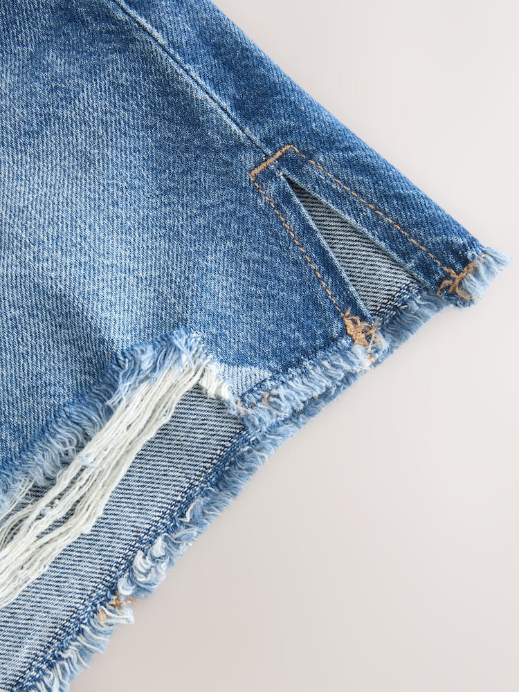 Mid Blue Raw Hem Festival Denim Shorts - Image 6 of 6