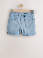 Mid Blue Denim Patch Pocket Mini Shorts - Image 1 of 4