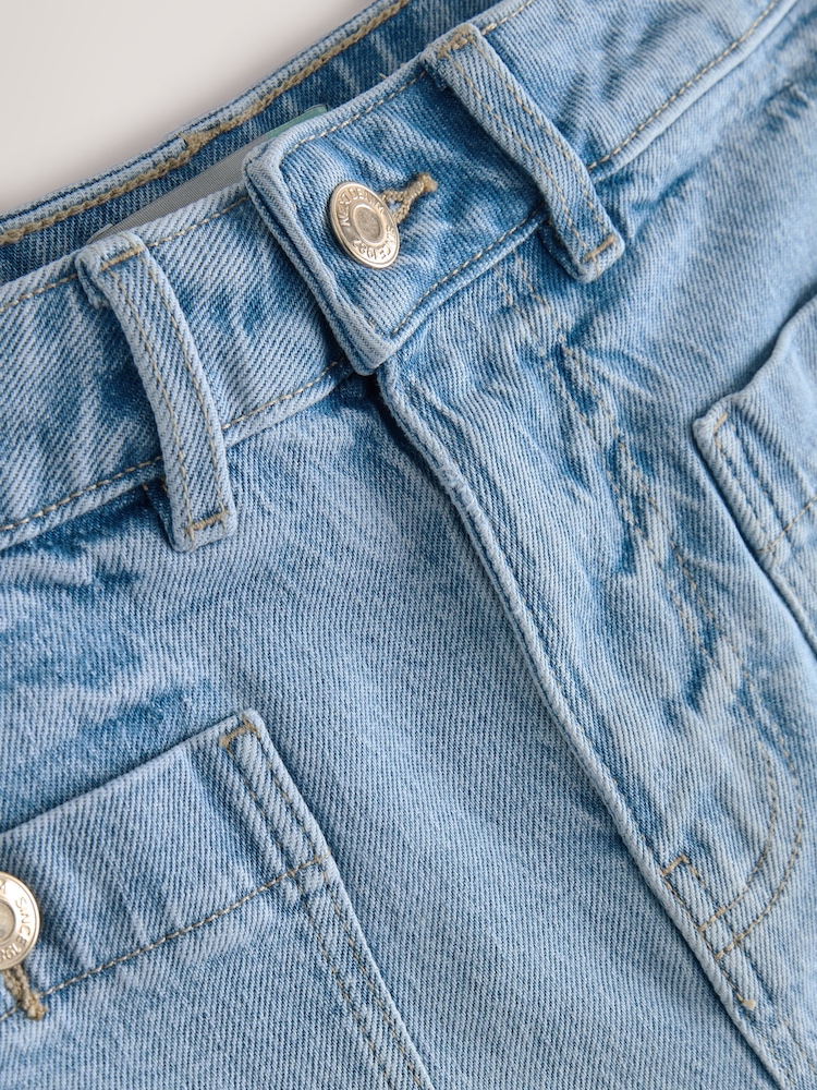 Mid Blue Denim Patch Pocket Mini Shorts - Image 2 of 4