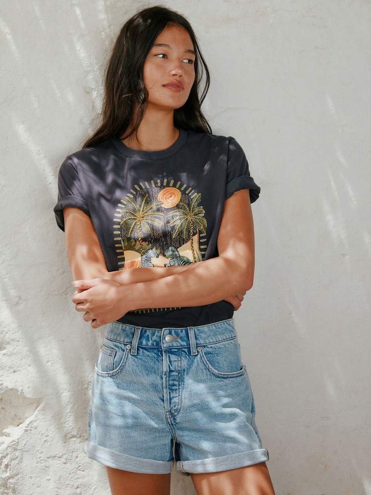 Light Blue Denim Timeless Shorts - Image 1 of 6 Light Blue Denim Timeless Shorts - Image 1 of 6