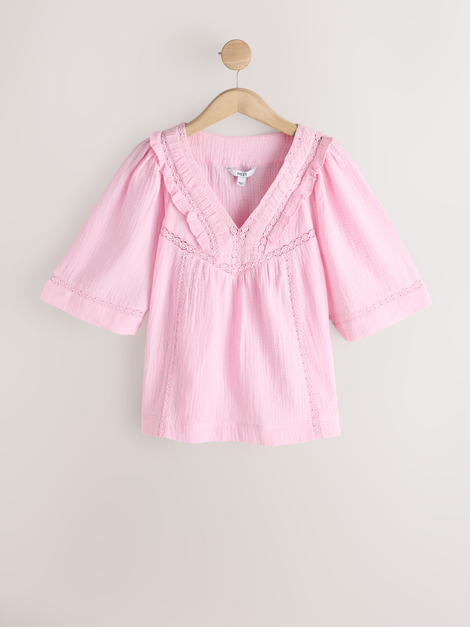 Buy Pink Doublecloth V-Neck Ruffle Front Blouse from the Next UK