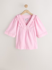 Pink Doublecloth V-Neck Ruffle Front Blouse - Image 5 of 7