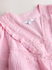 Pink Doublecloth V-Neck Ruffle Front Blouse - Image 6 of 7