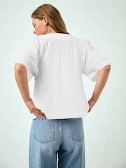 White Doublecloth V-Neck Ruffle Front Blouse - Image 3 of 4