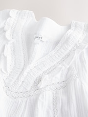 White Cheesecloth V-Neck Ruffle Front Blouse - Image 7 of 7