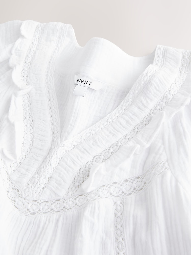 White Cheesecloth V-Neck Ruffle Front Blouse - Image 7 of 7 White Cheesecloth V-Neck Ruffle Front Blouse - Image 7 of 7