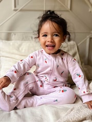 Purebaby Pink Embroidered Fleece Growsuit - Image 1 of 7