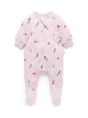 Purebaby Pink Embroidered Fleece Growsuit - Image 2 of 7