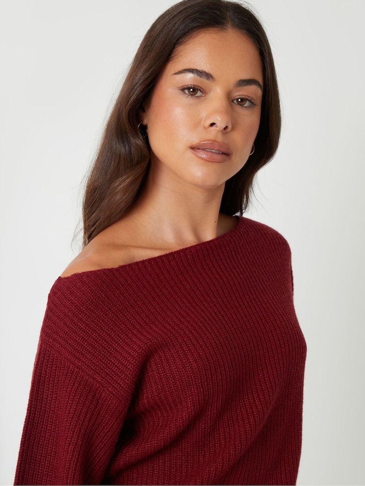 Threadbare Red Slash Neck Chunky Knit Jumper - Image 4 of 4