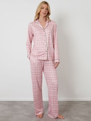 Threadbare Pink Check Long Button Through Pyjamas 2 Piece Set - Image 3 of 5