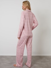 Threadbare Pink Check Long Button Through Pyjamas 2 Piece Set - Image 4 of 5